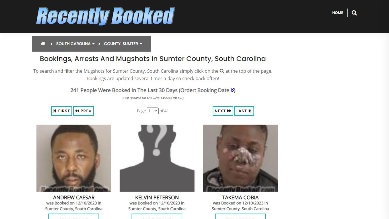 Bookings, Arrests and Mugshots in Sumter County, South Carolina